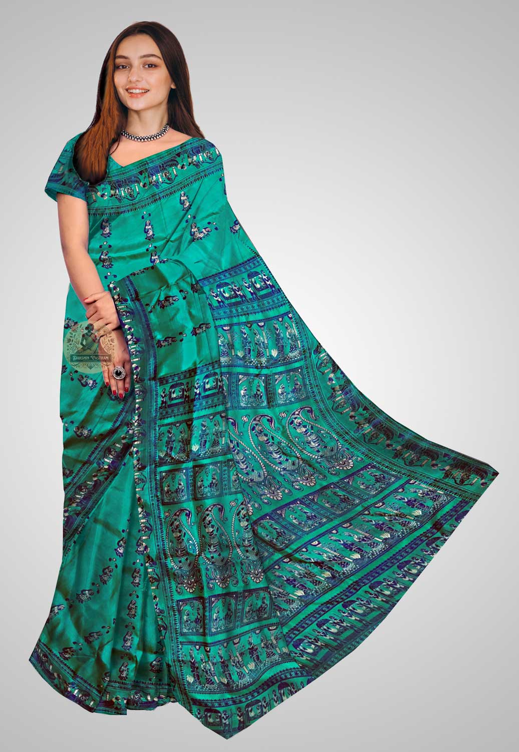 Handloom Baluchari silk saree with intricate patterns and luxurious fabric
