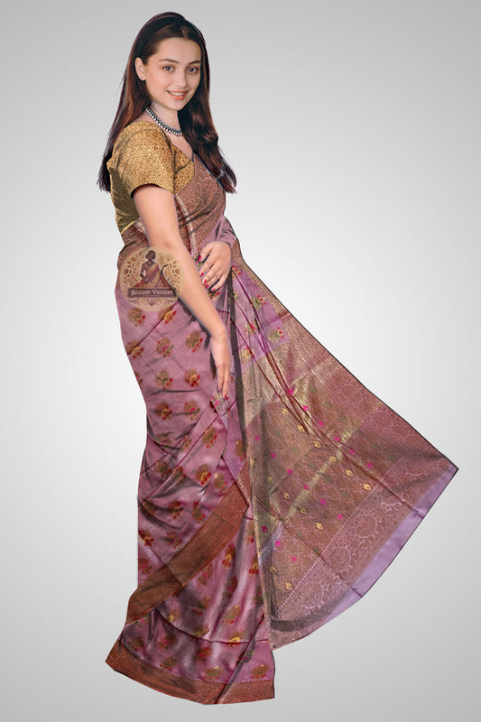 Explore Muga Sarees – Side view of golden weave elegance