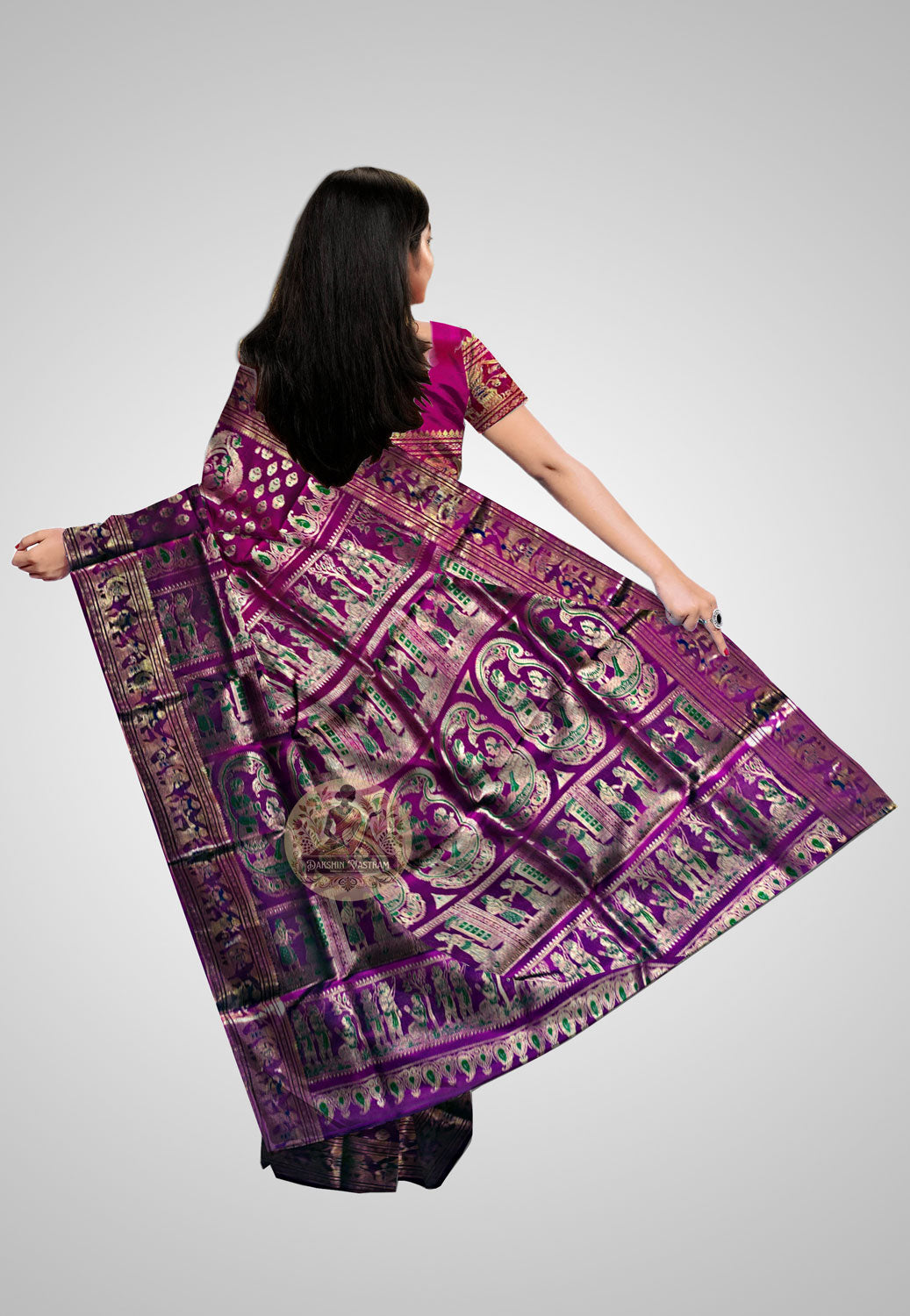 Buy Handloom Swarnachari Pure Silk Saree online – rear view