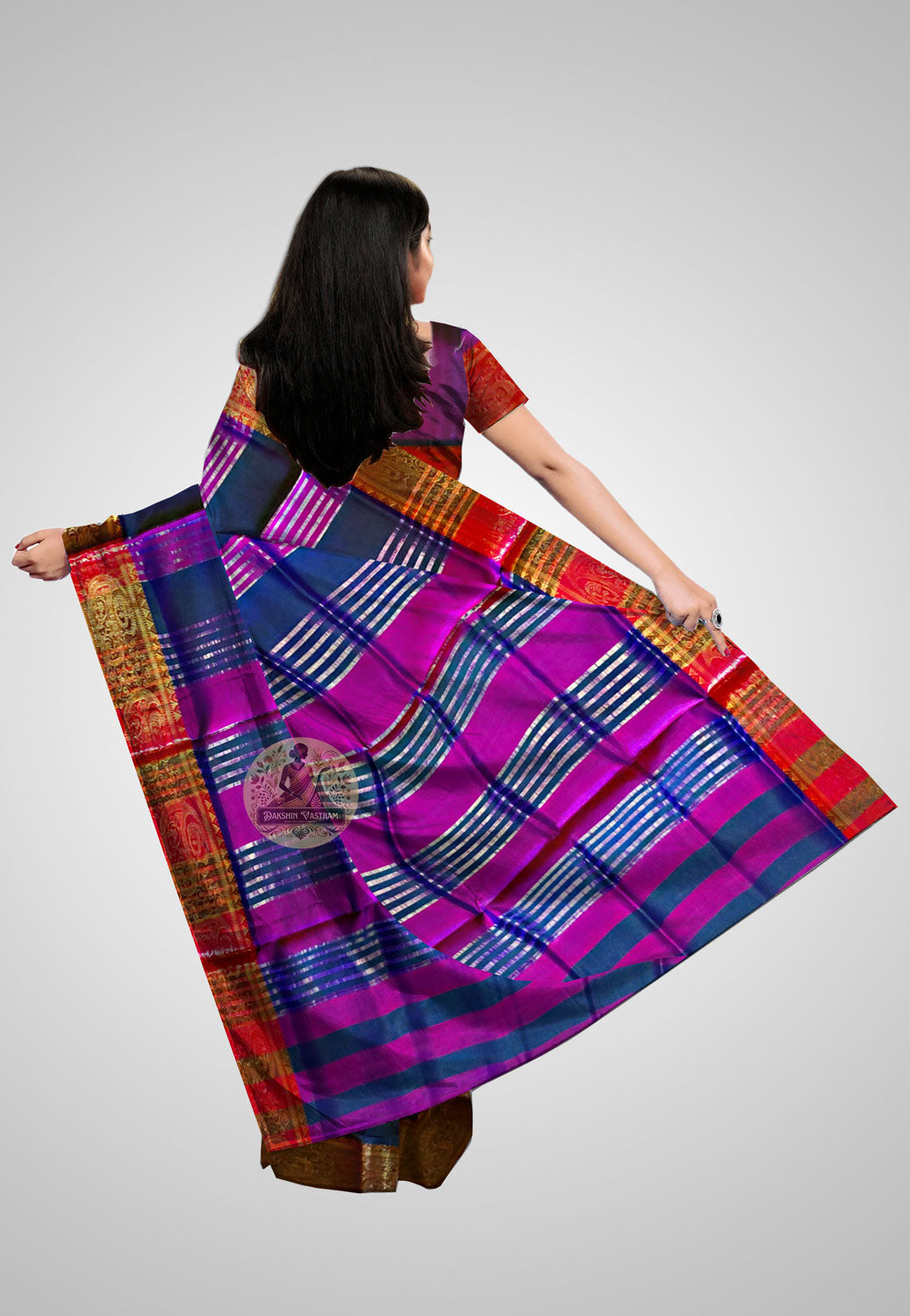 Buy Bishnupuri Silk Saree online – Bishnupuri Handloom Katan Silk Saree rear view