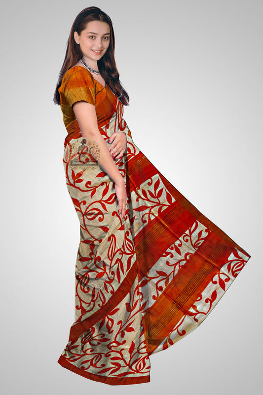 Buy Indian Tussar Saree online – Elegant side view in soft texture
