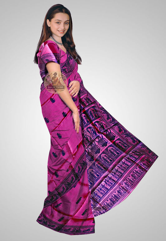 Side view of Handloom Baluchari Saree showcasing smooth draping and craftsmanship
