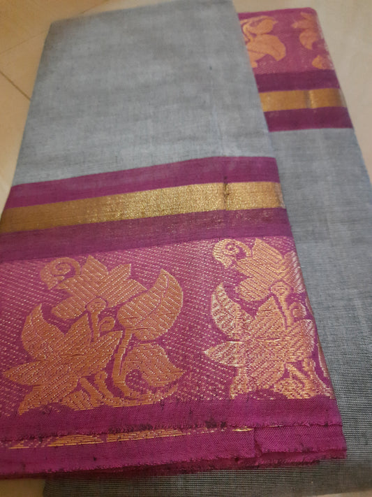 Saree Side View: Side profile of Copper Pet Saree with natural organic materials and a soft, breathable drape for comfort.