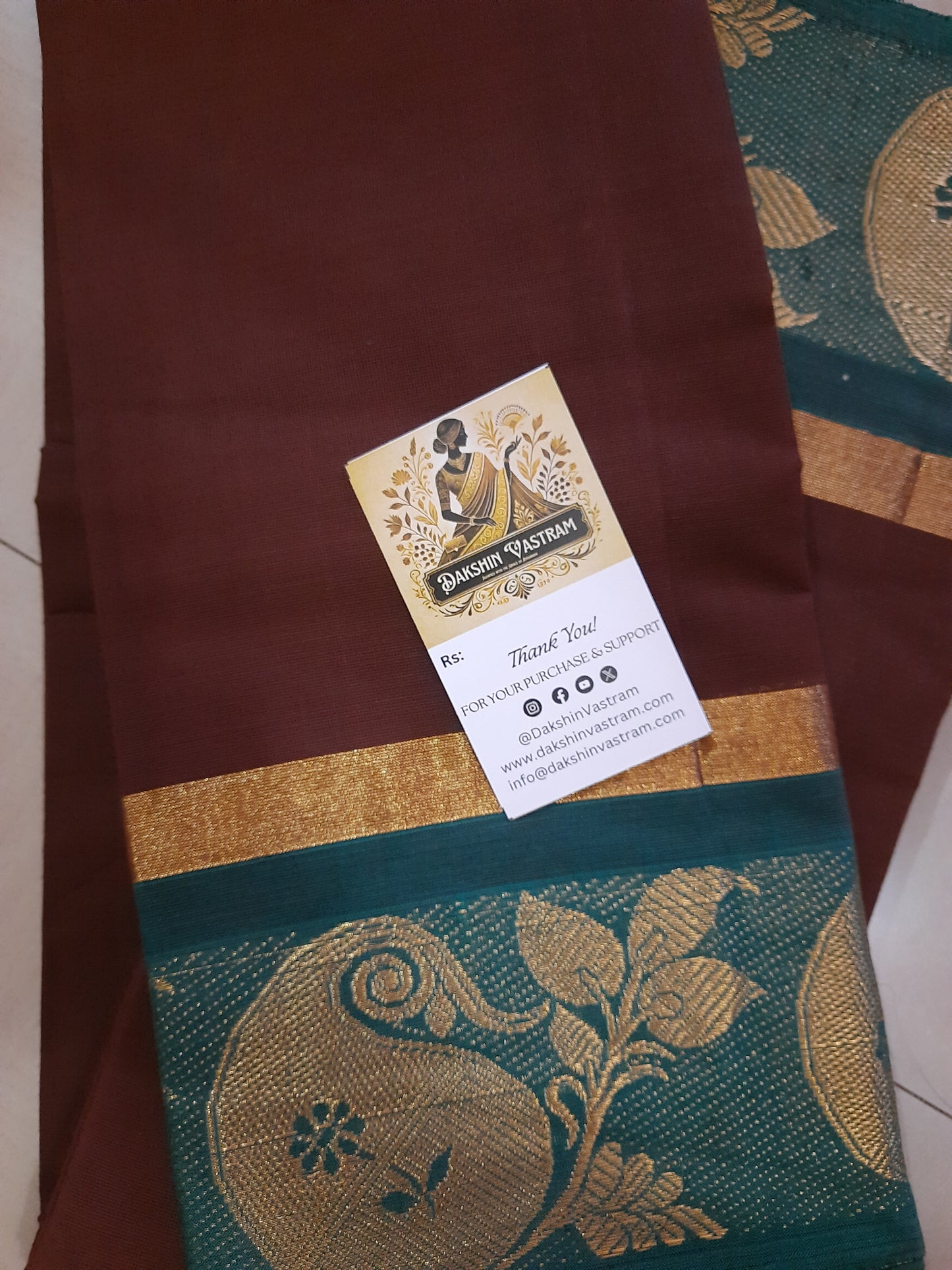 Saree Rear View: Rear view of Copper Pet Saree with intricate handwoven design and breathable organic cotton texture.