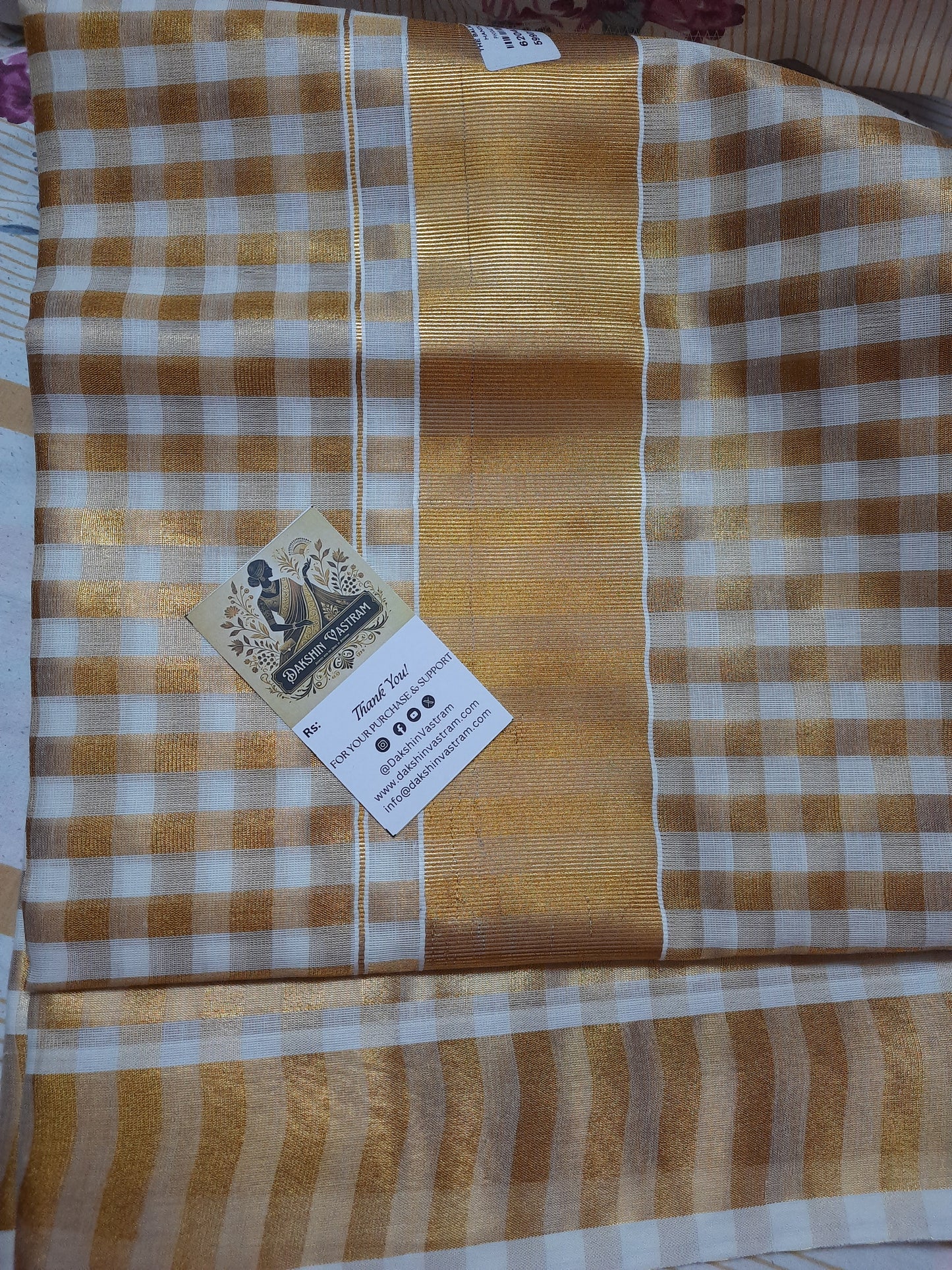 Full view of Handloom Tissue Checked Saree with sophisticated checked pattern and luxurious fabric