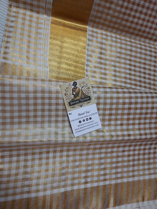 Side view of Organic Silk Checked Saree showcasing its elegant drape and eco-friendly design
