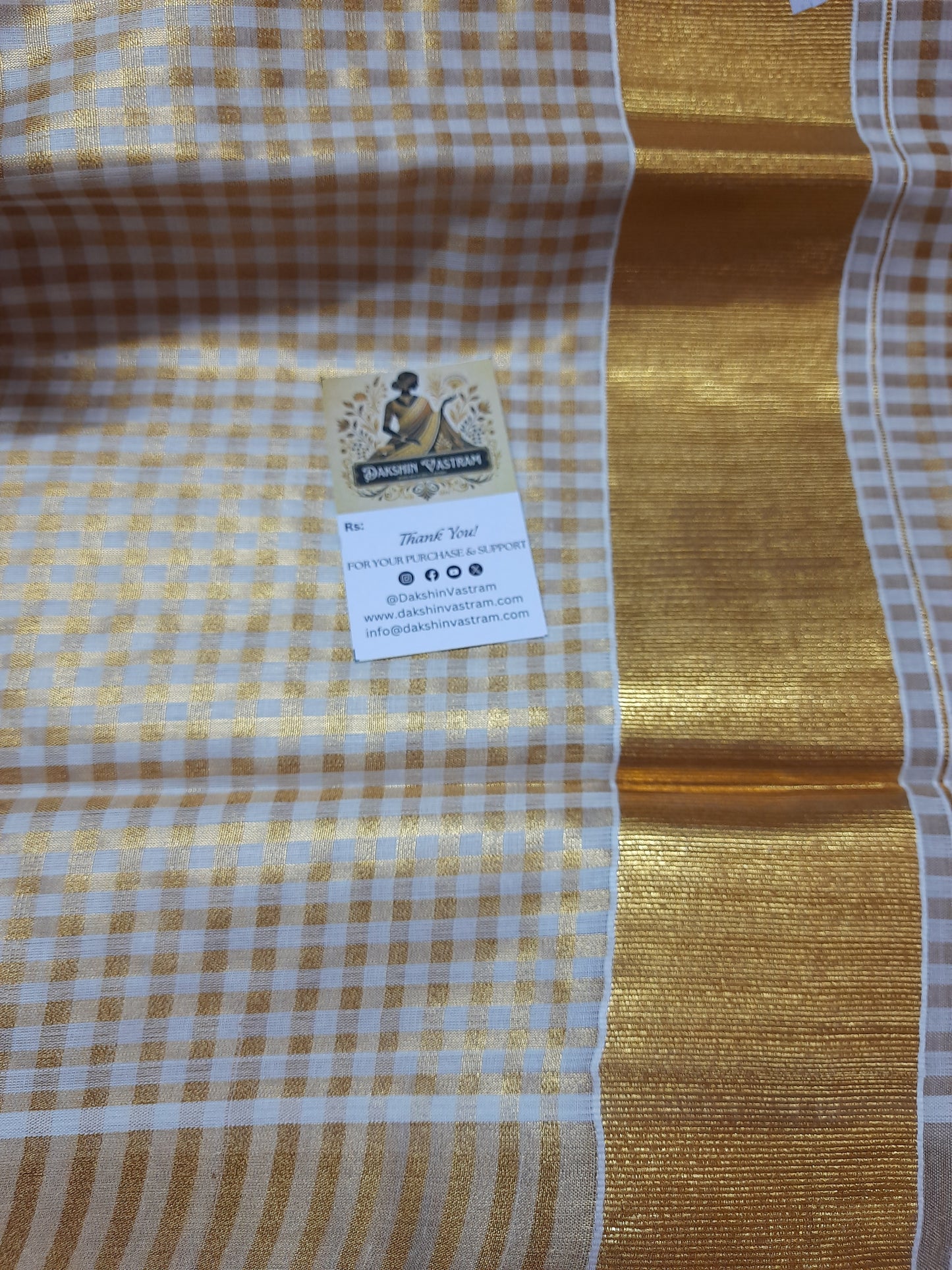 Rear view of Organic Silk Checked Saree with smooth texture and sustainable fabric