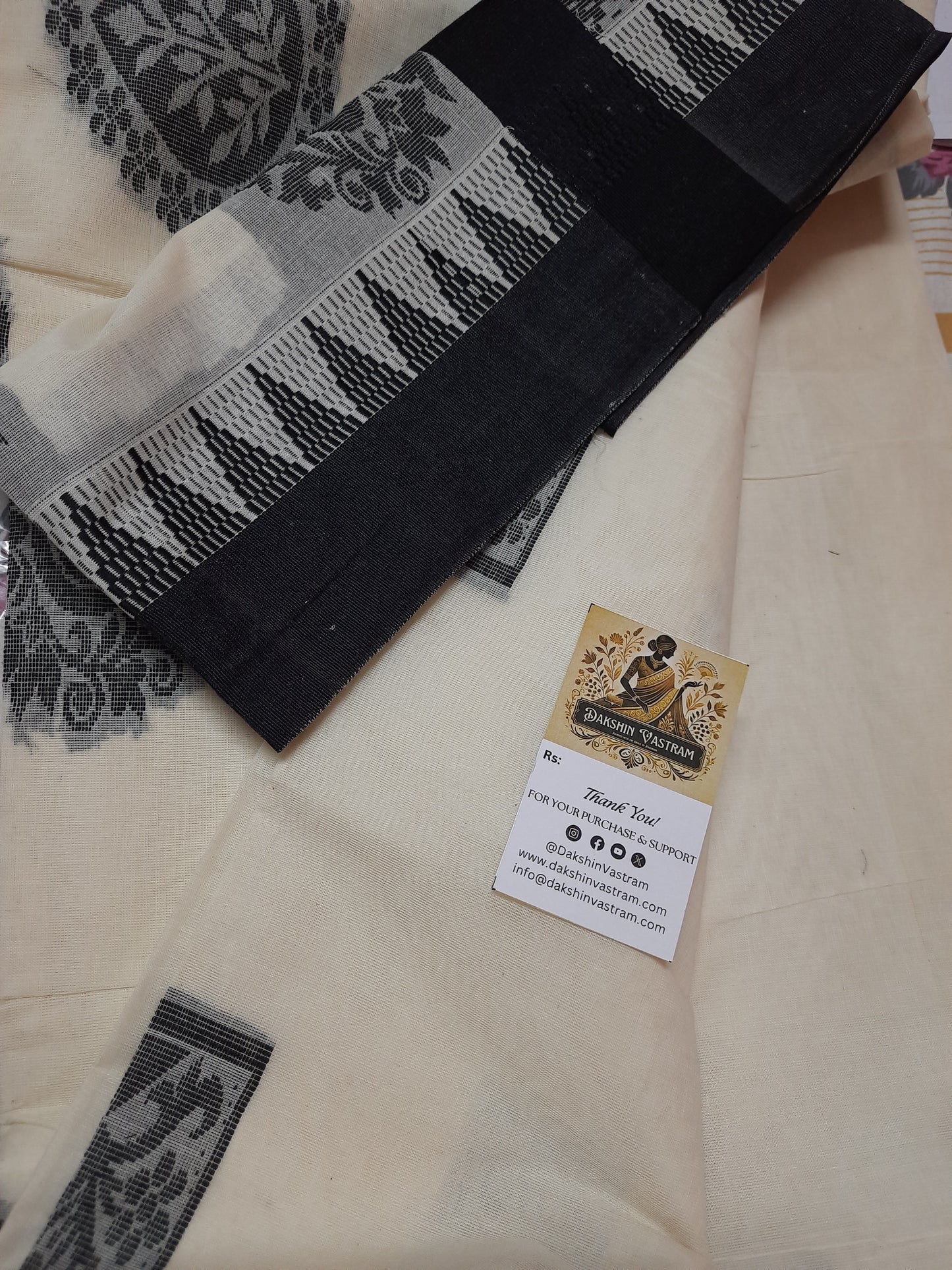 Full view of Kasavu Saree featuring natural cotton material and timeless elegance