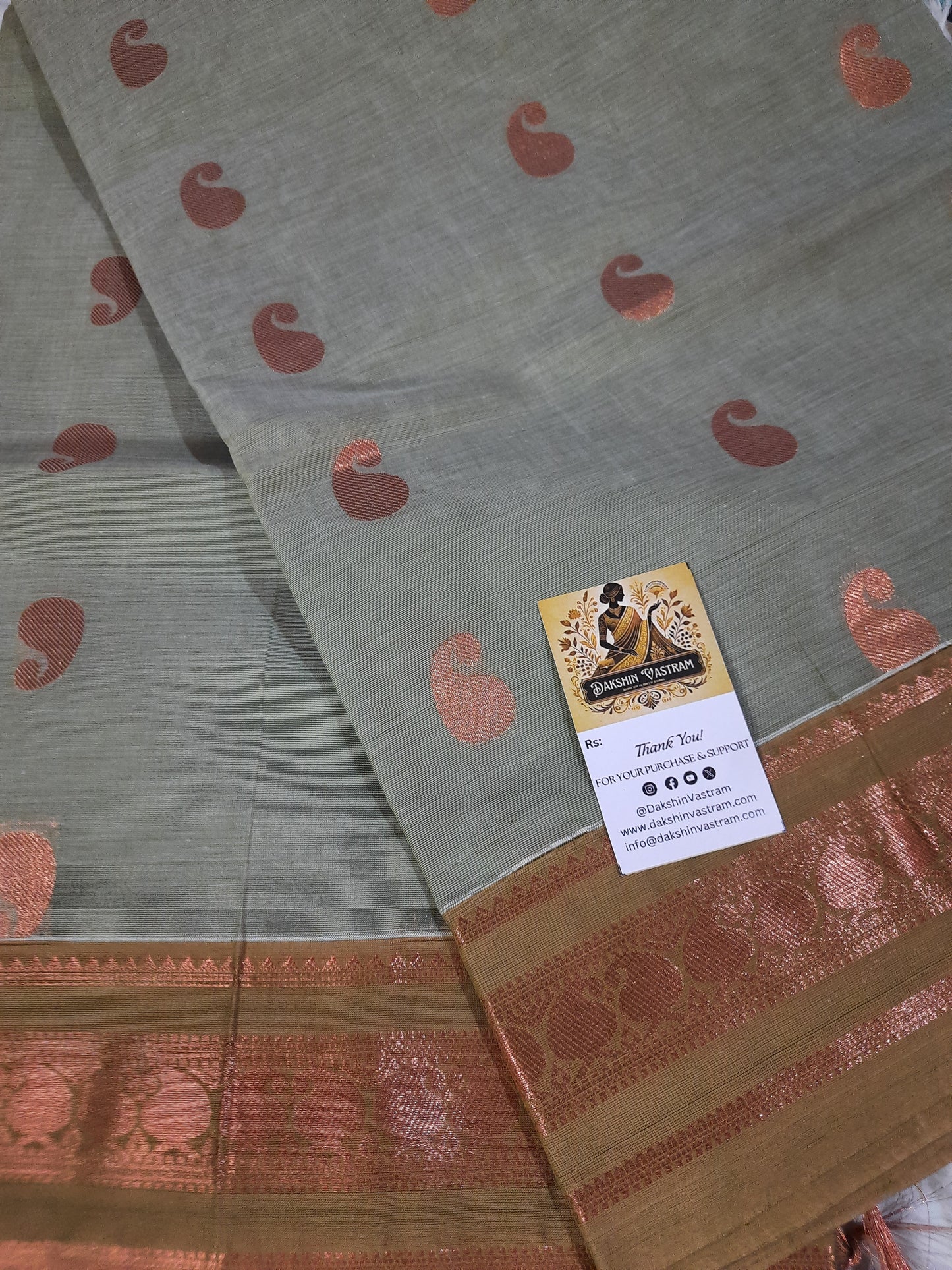 Blouse piece of Handloom Organic Cotton with Copper Zari, with delicate copper motifs and soft fabric