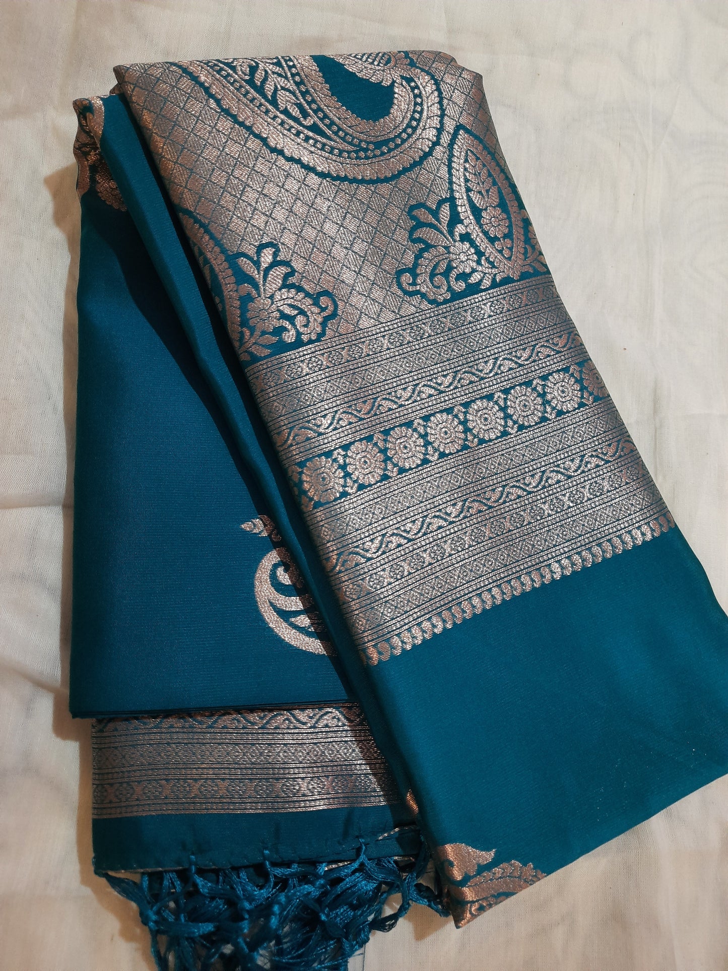 Side view of Semi Silk Saree highlighting elegant draping and sustainable fabric