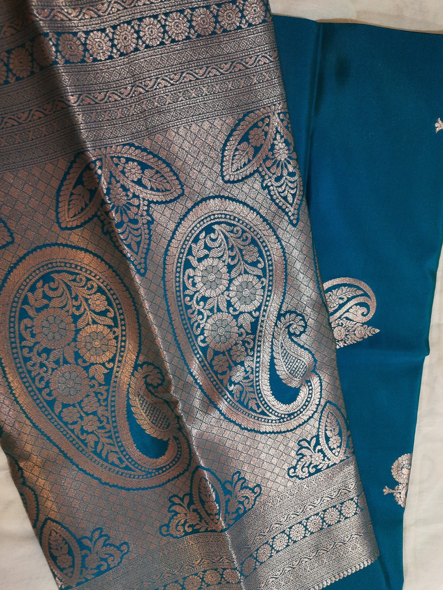 Rear view of Semi Silk Saree with breathable, comfortable fit and sleek finish