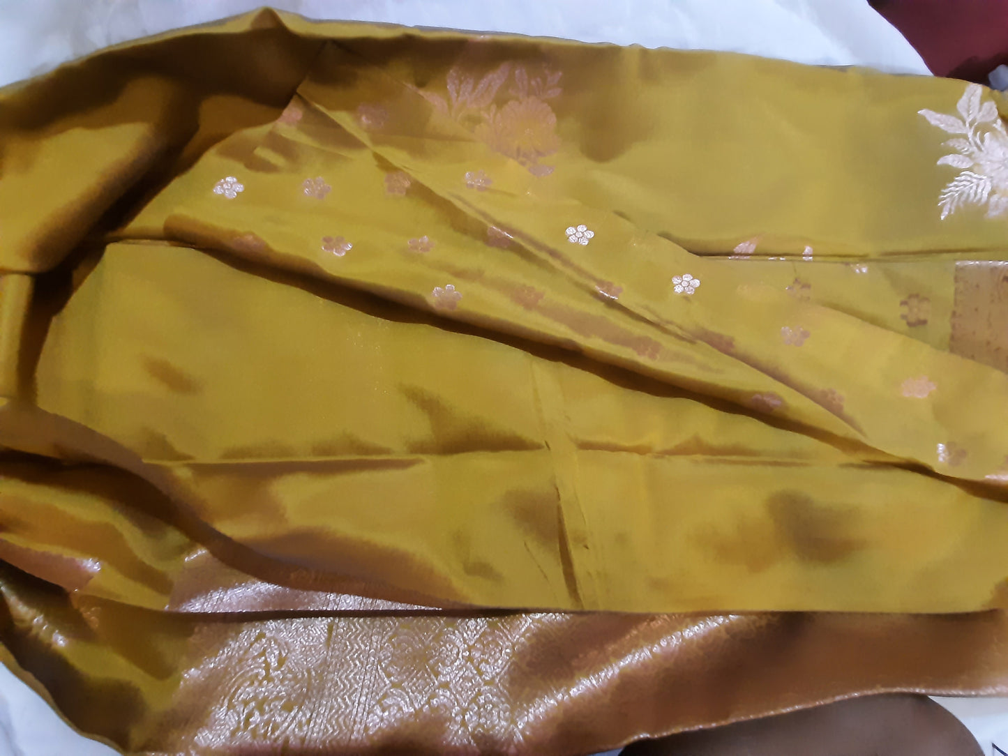 Rear view of Semi Silk Saree highlighting the silky texture and breathable fit