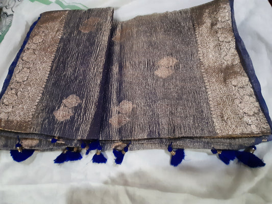 Side view of Tissue Banarasi Saree showcasing elegant drape and sustainable silk fabric