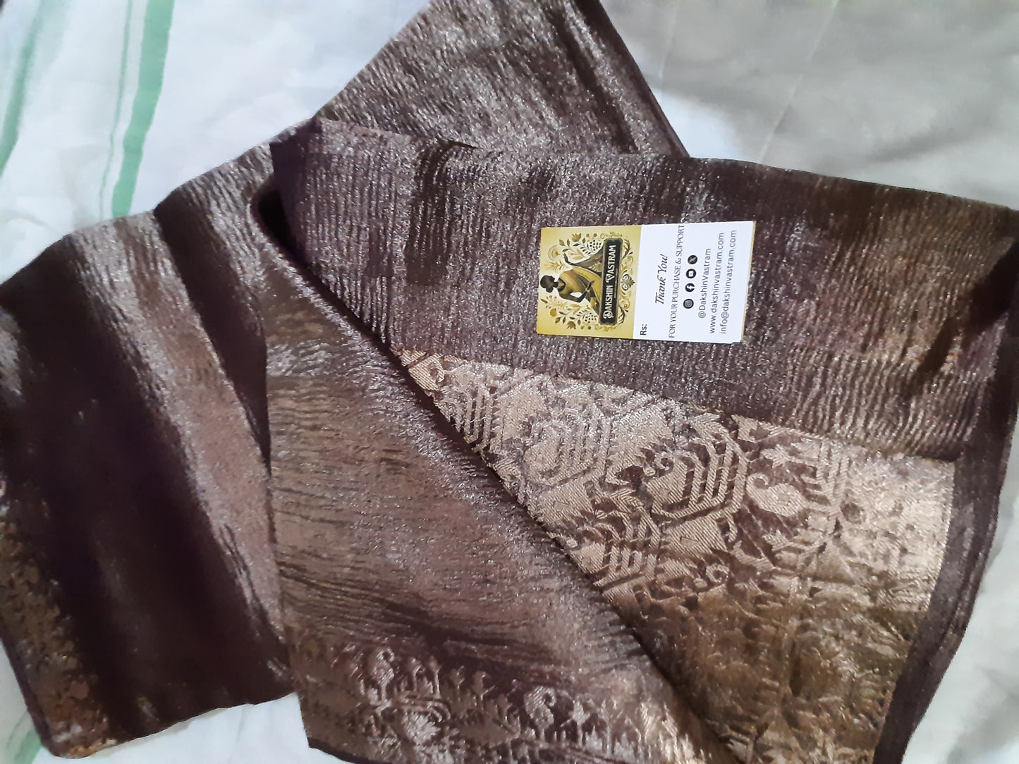 Side view of Tissue Banarasi Saree showcasing luxurious drape and eco-friendly silk