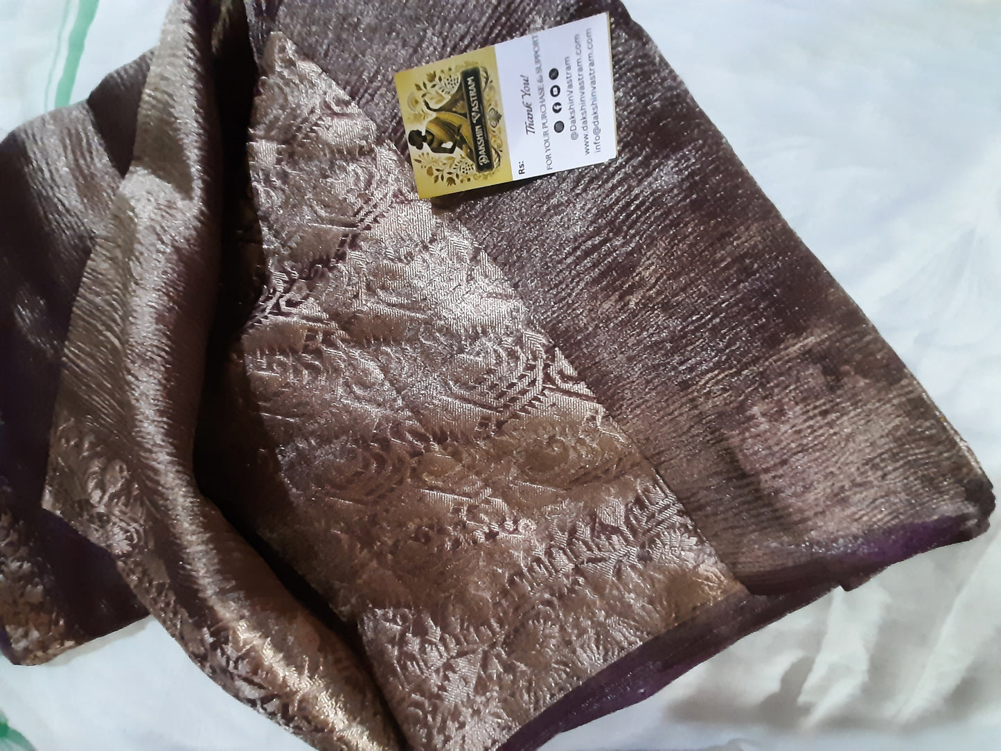 Rear view of Tissue Banarasi Saree highlighting the traditional Banarasi weave and soft texture