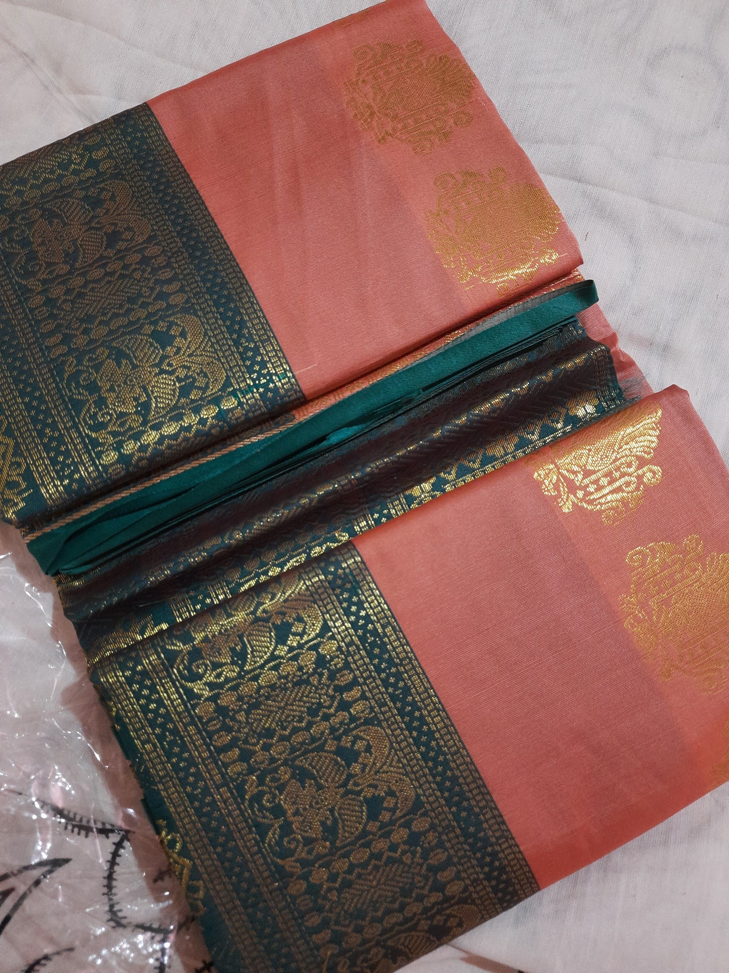 Rear view of Semi Silk Saree showcasing its smooth, comfortable fabric