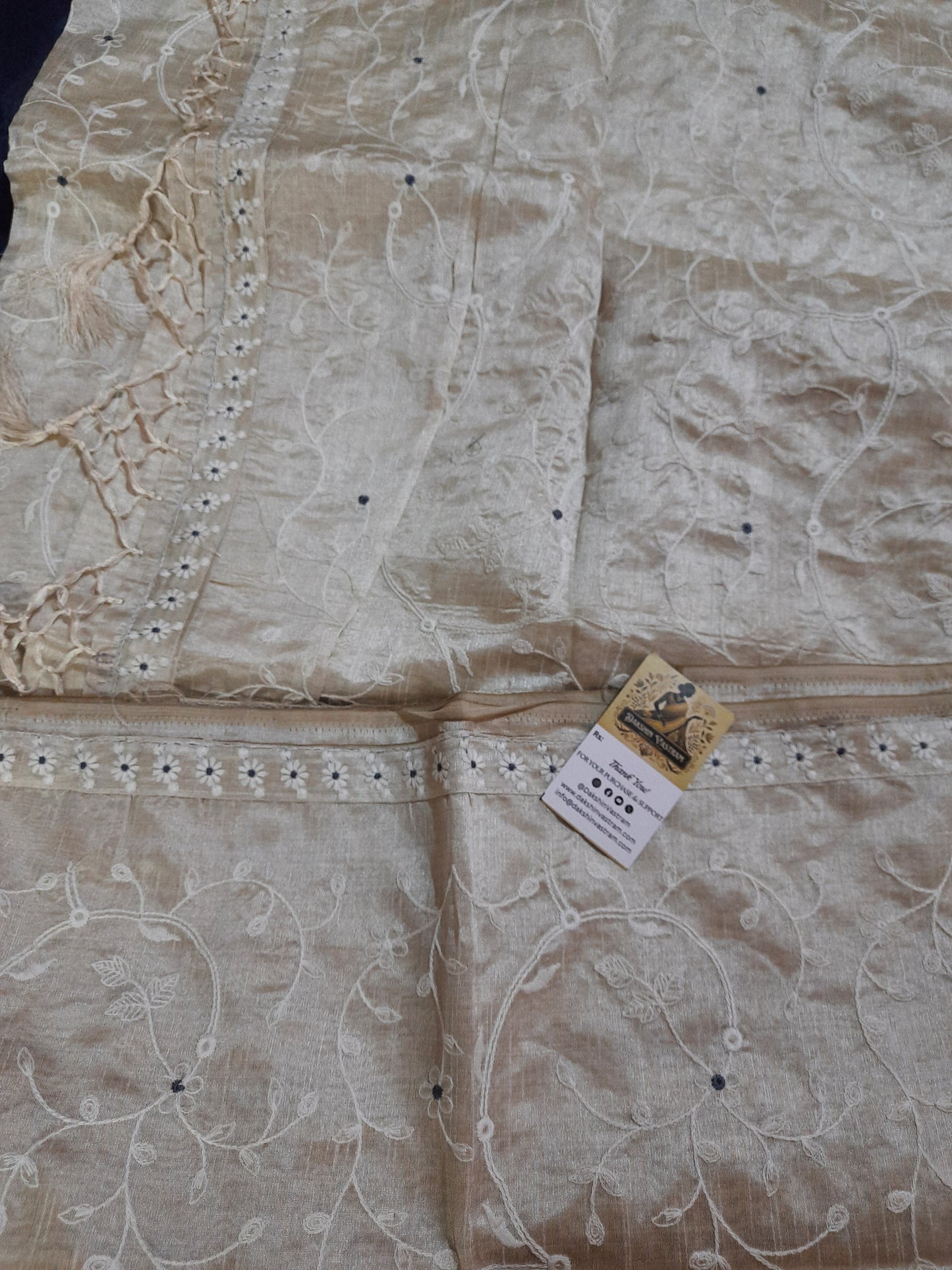 Tussar Embroidery Saree | Experience the luxurious and sustainable benefits of this Tussar Embroidery Saree