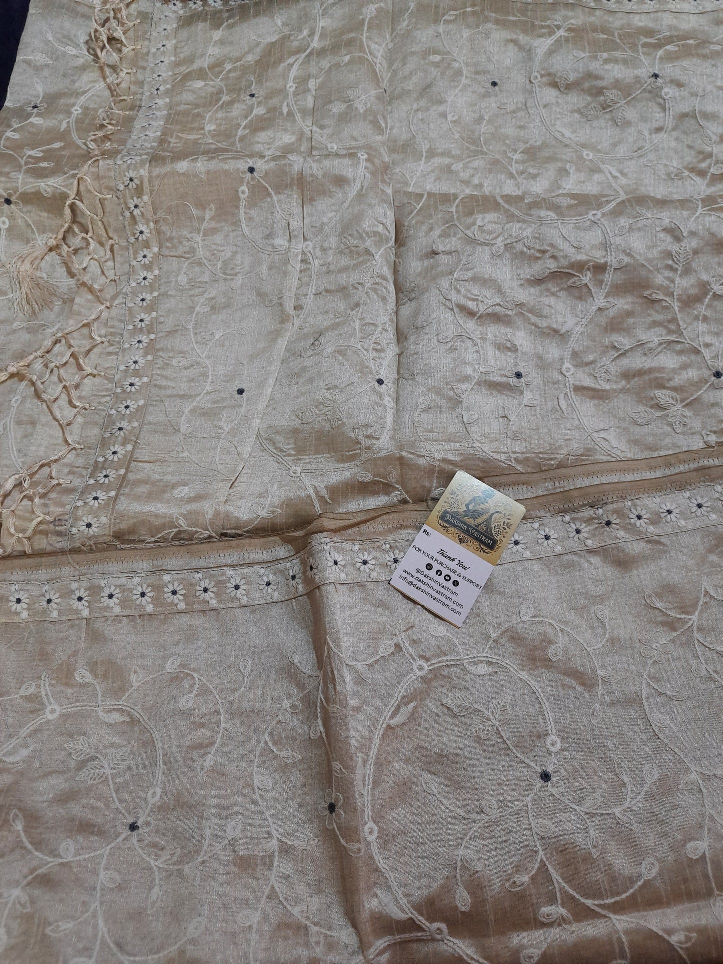 Tussar Embroidery Saree | Experience the luxurious and sustainable benefits of this Tussar Embroidery Saree