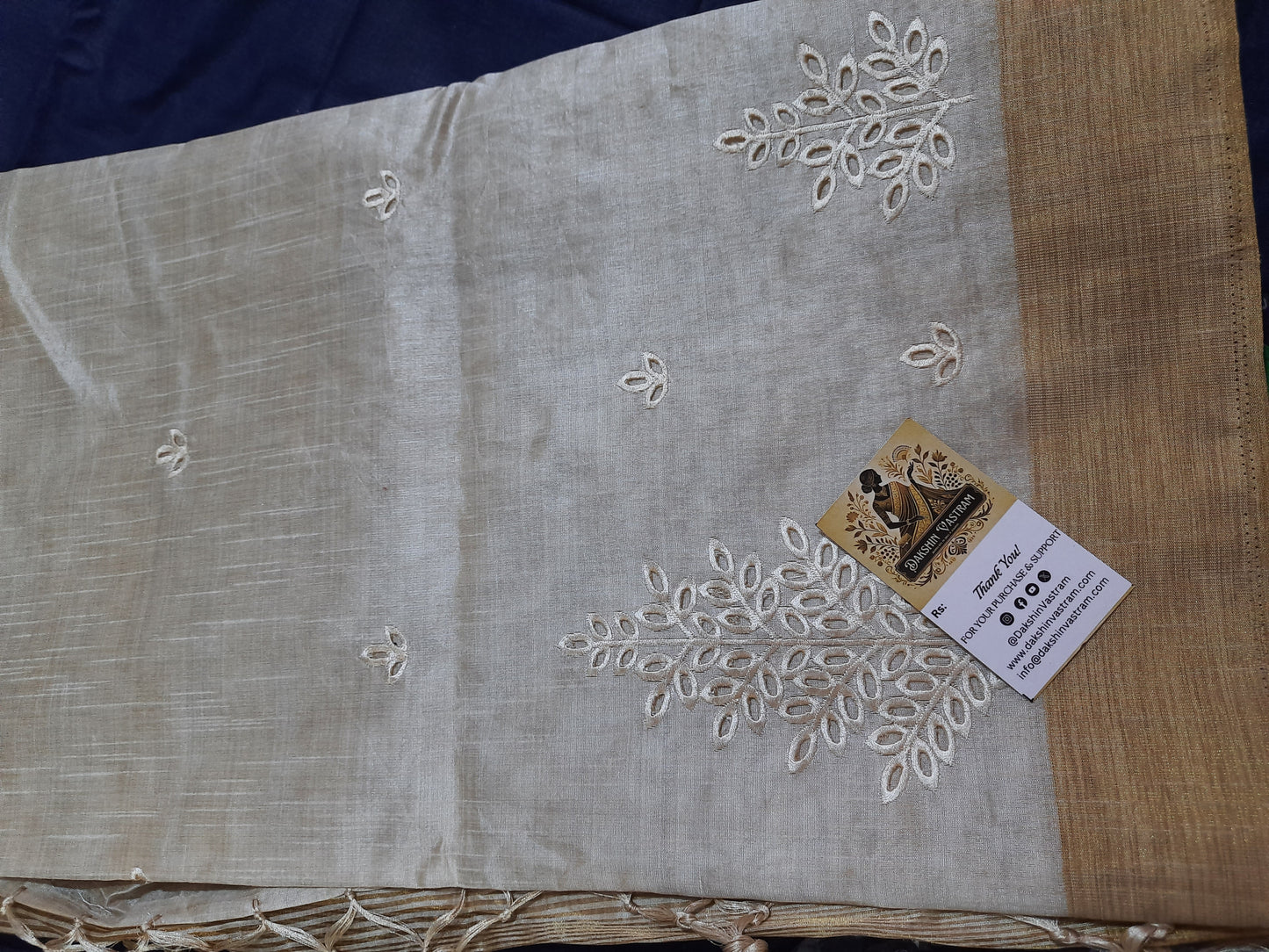 Full view of Tussar Embroidery Saree with exquisite craftsmanship and luxurious appeal