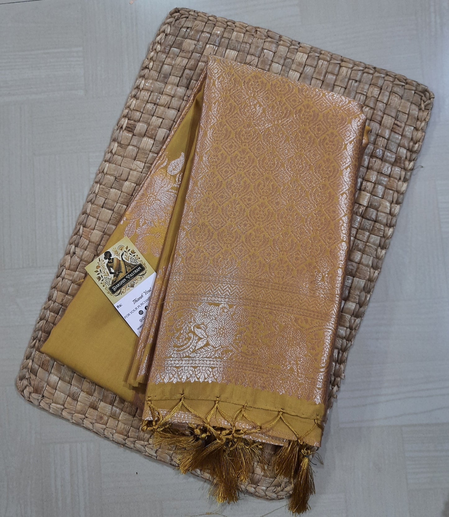 Front side view of Semi Silk Saree showcasing soft, sustainable fabric