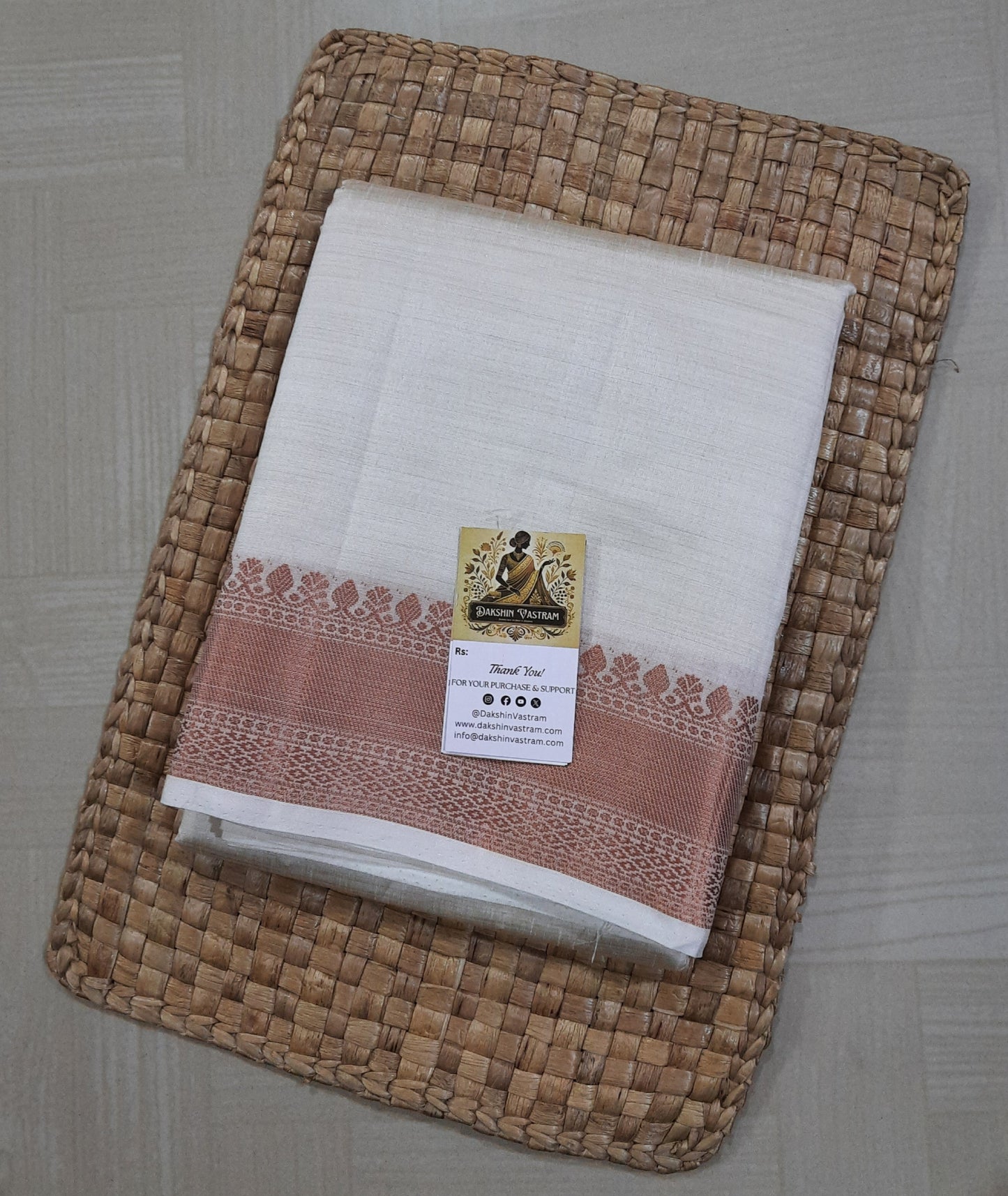 Front side view of Organic Tussar Saree with natural fabric and beautiful print