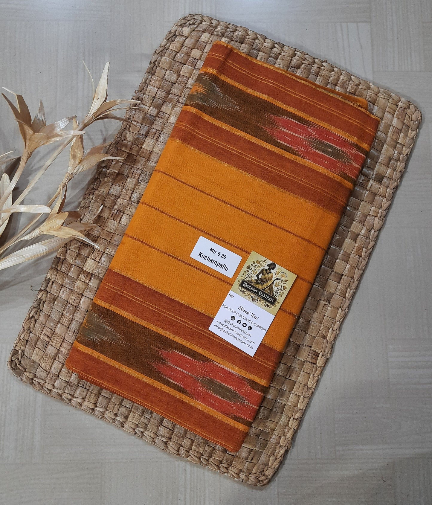 Front side view of Kochampallu Saree with vibrant geometric patterns and eco-friendly fabric