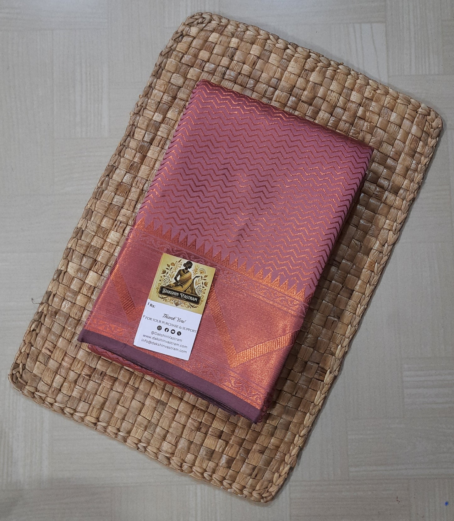 Saree Front View: Mow Silk Saree front view, showcasing its luxurious silk fabric and elegant design.