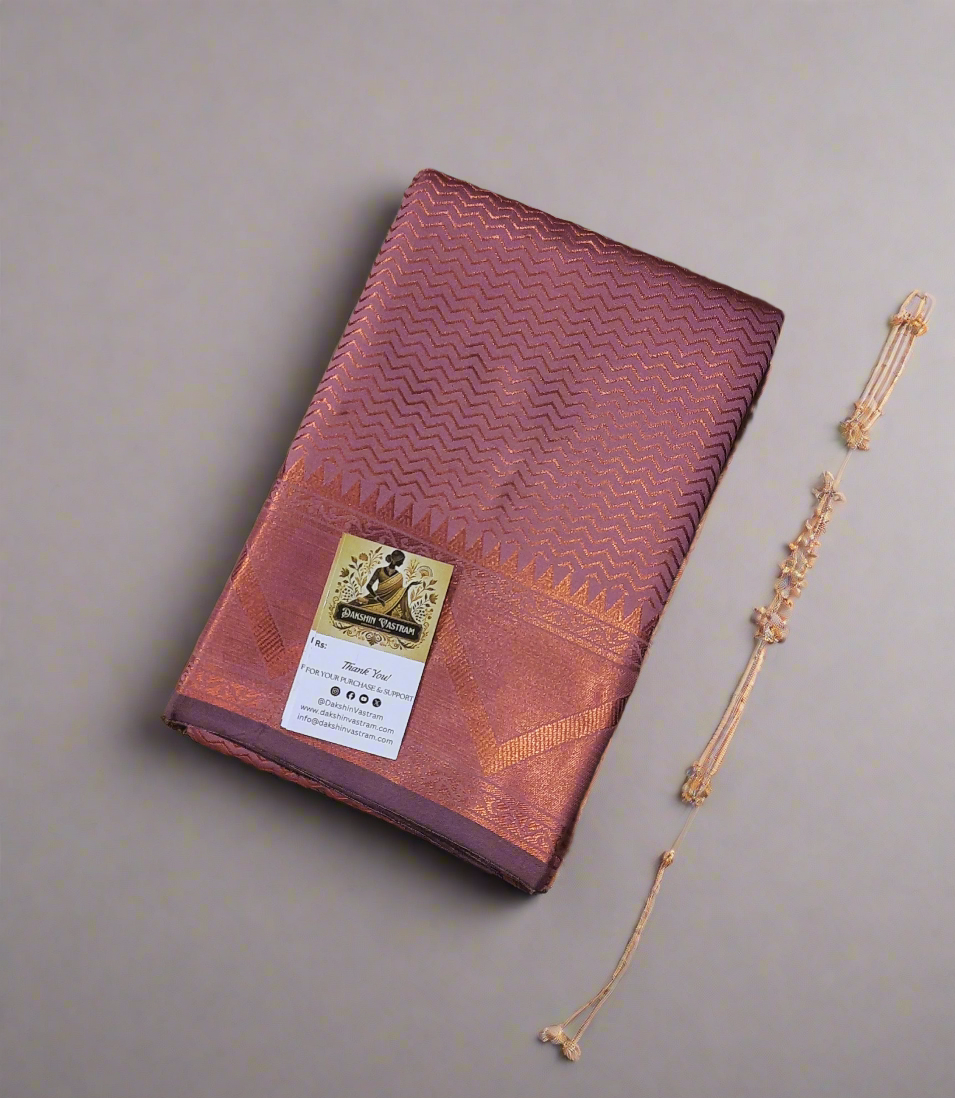 Saree Side View: Side profile of Mow Silk Saree, highlighting its graceful drape and organic silk texture.