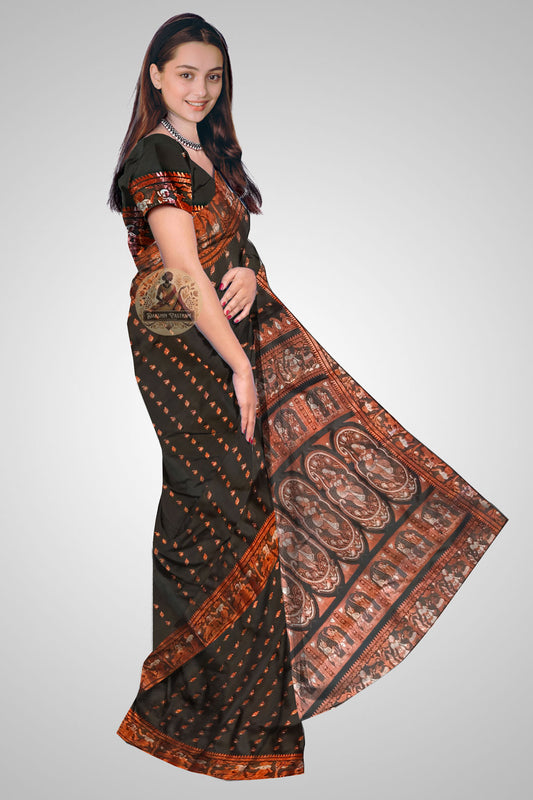 Buy Bengal Swarnachari Saree – Side view with zari motifs and drape