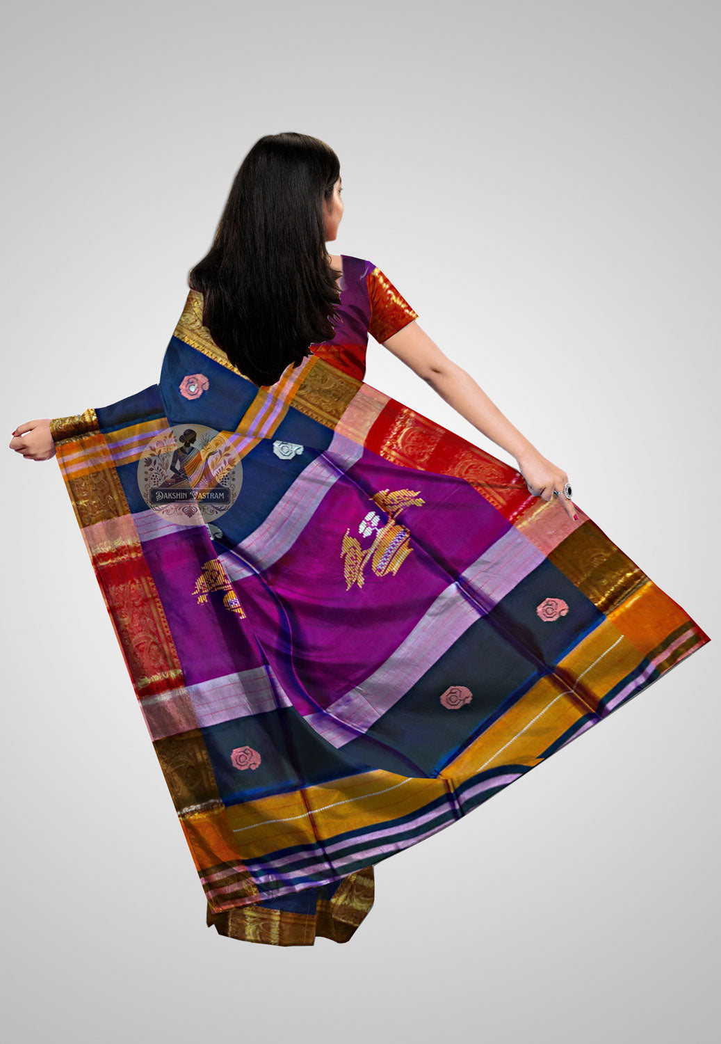 Close-up of Katan silk texture with traditional weaving