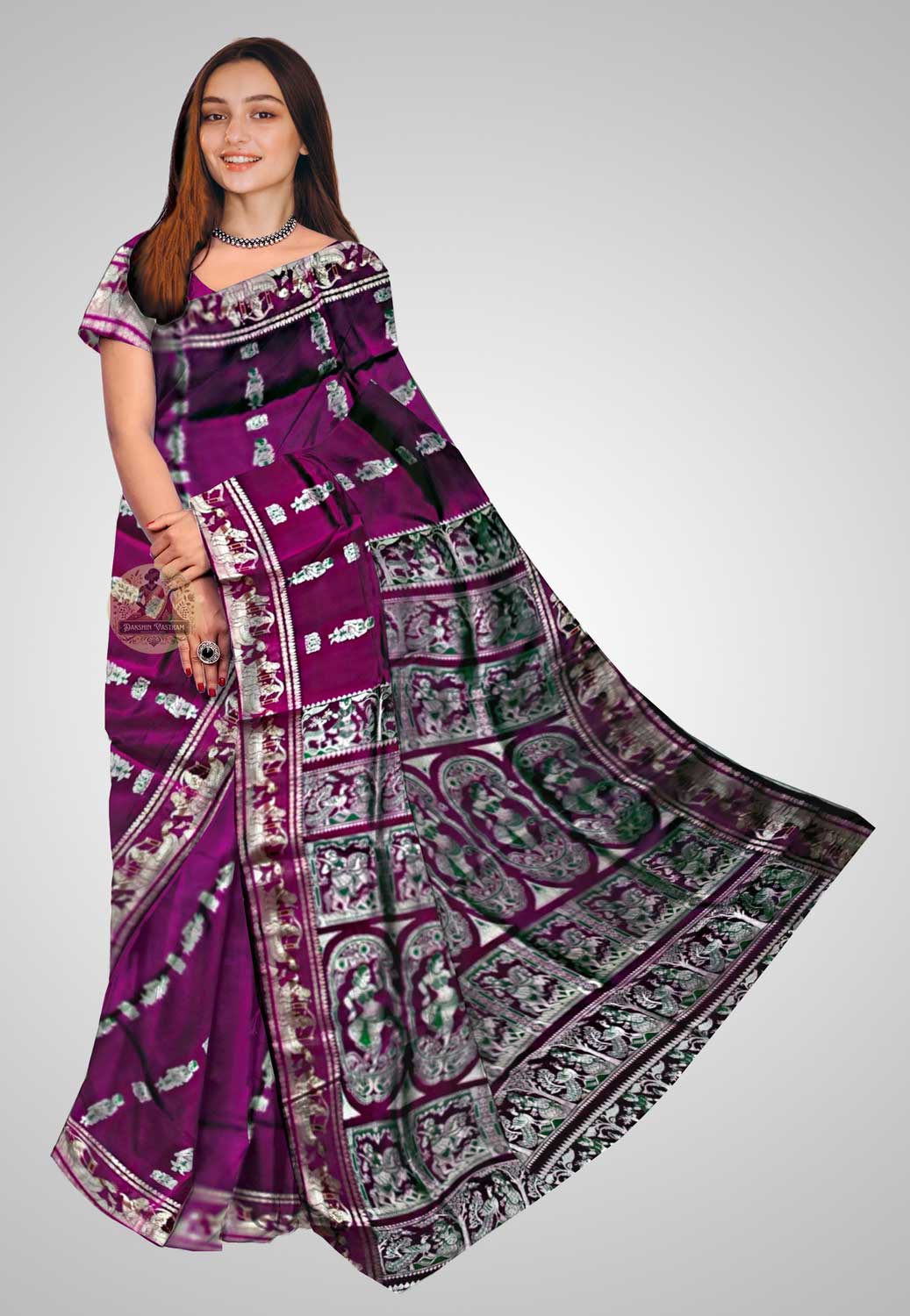 Handloom Baluchari silk saree with intricate design and lush fabric