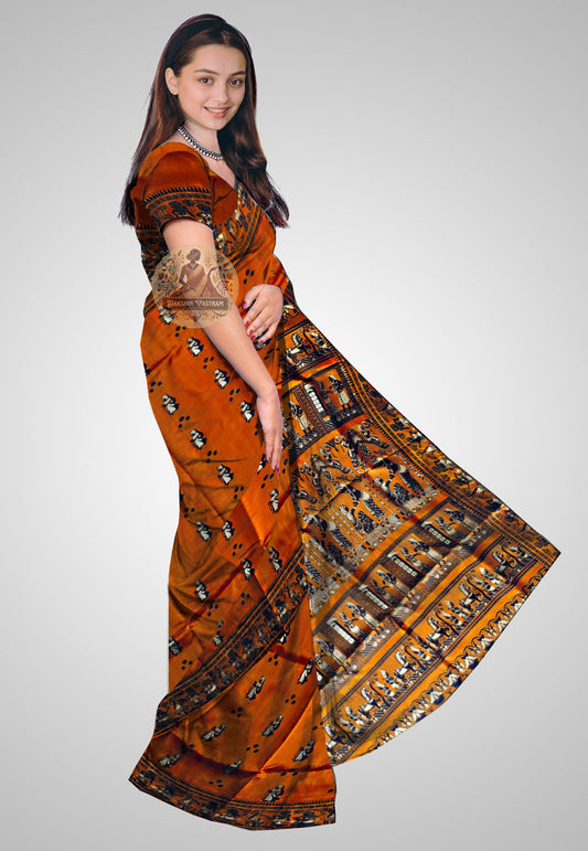 Side view of Handloom Baluchari Saree showcasing the elegant drape and detailed craftsmanship