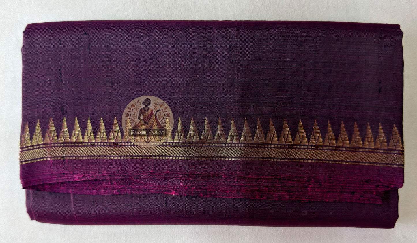 Full flat-lay of Bishnupur Pure Katan Silk Saree with matching blouse piece, handloom everyday elegance Bengal