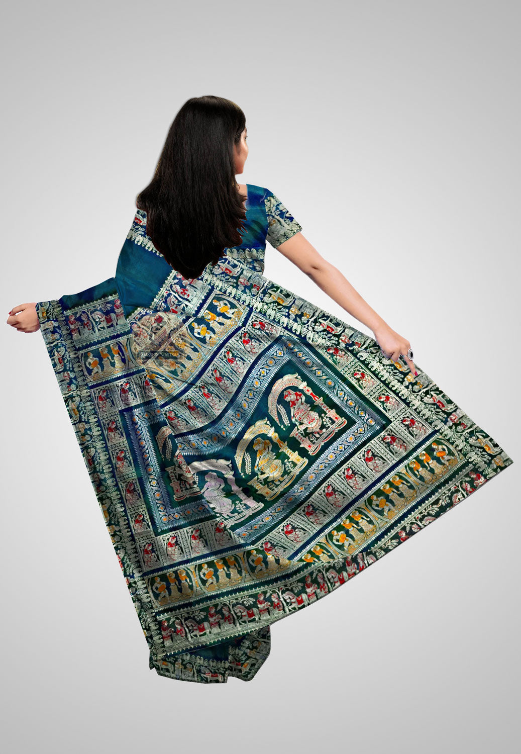 Buy Handloom Baluchari Pure Silk Saree online – rear view