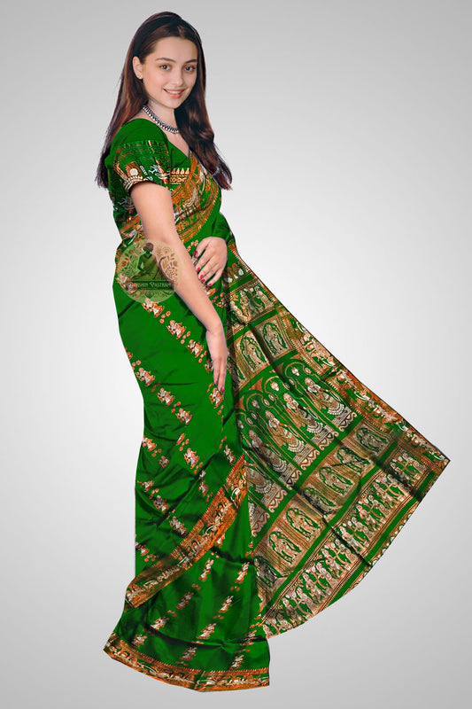 Shop Swarnachari Saree online – Side view showing temple border and zari