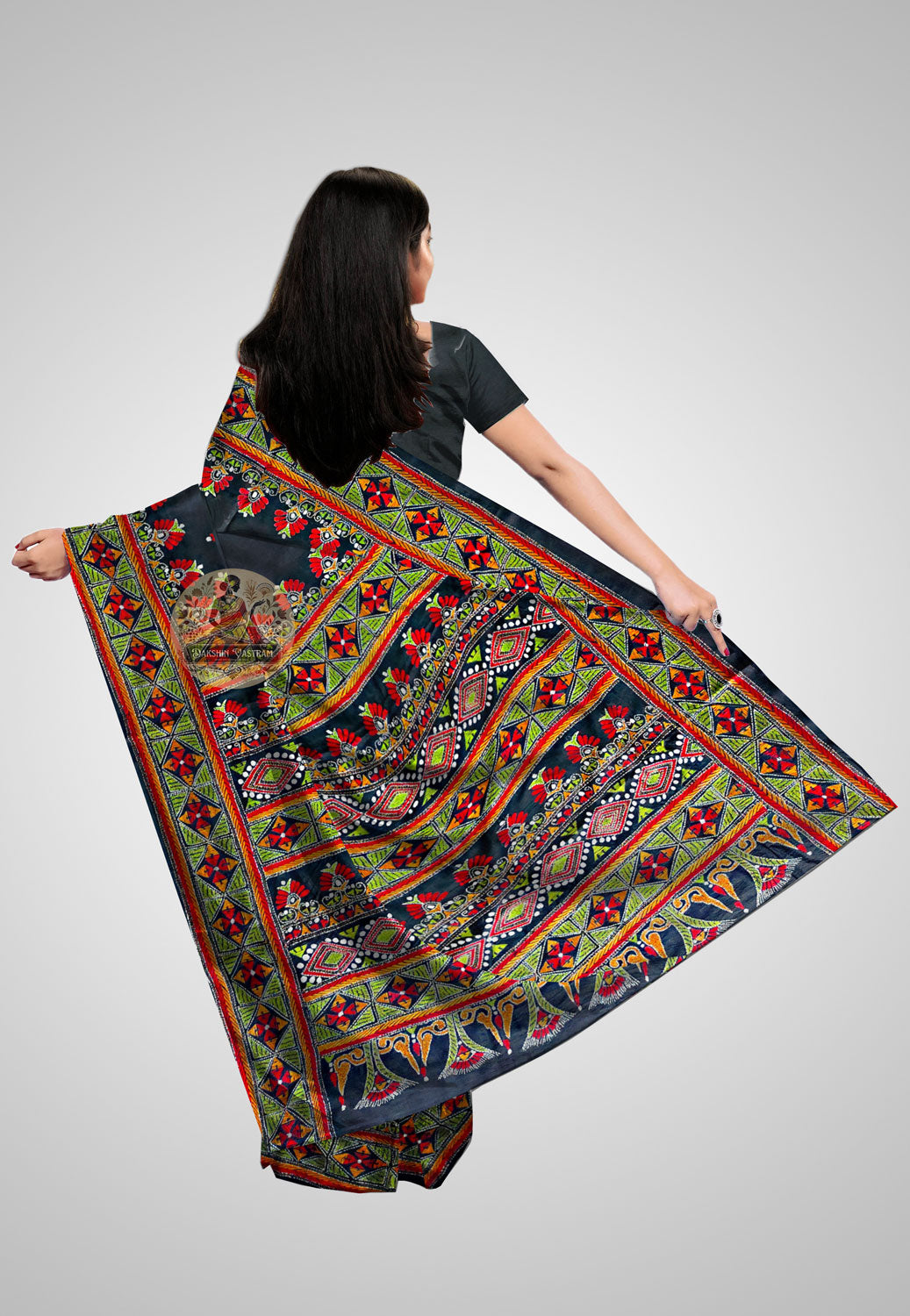 Elegant Kantha work saree in traditional motifs, ideal for weddings