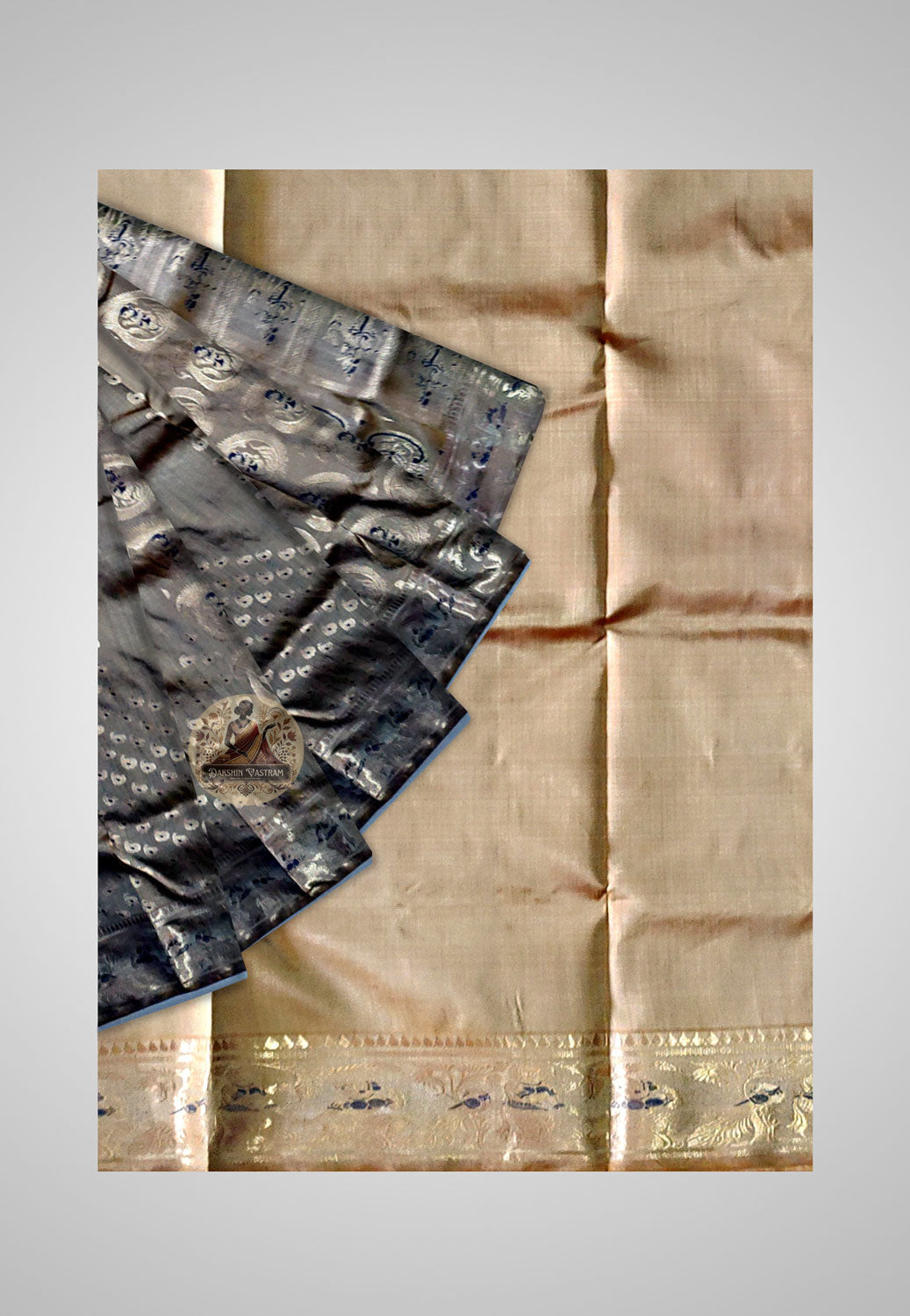 Buy Handloom Swarnachari Pure Silk Saree online – close-up of golden design