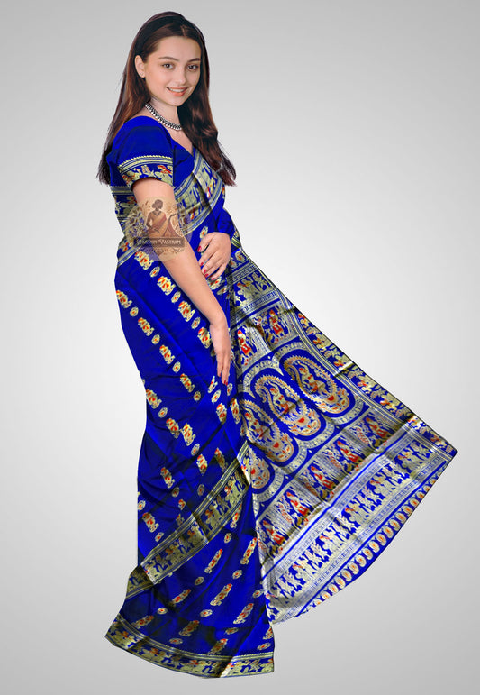 Side view of Handloom Baluchari Saree showcasing elegant drape and fine craftsmanship