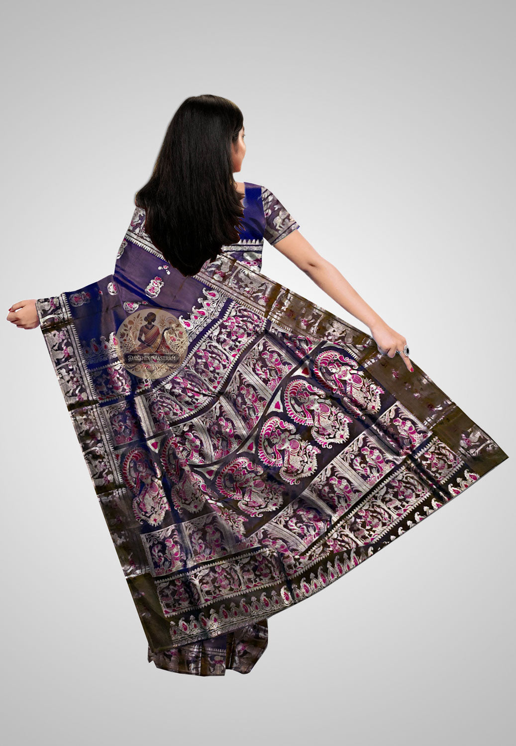 Opulent silk saree with delicate golden artistry and elegance