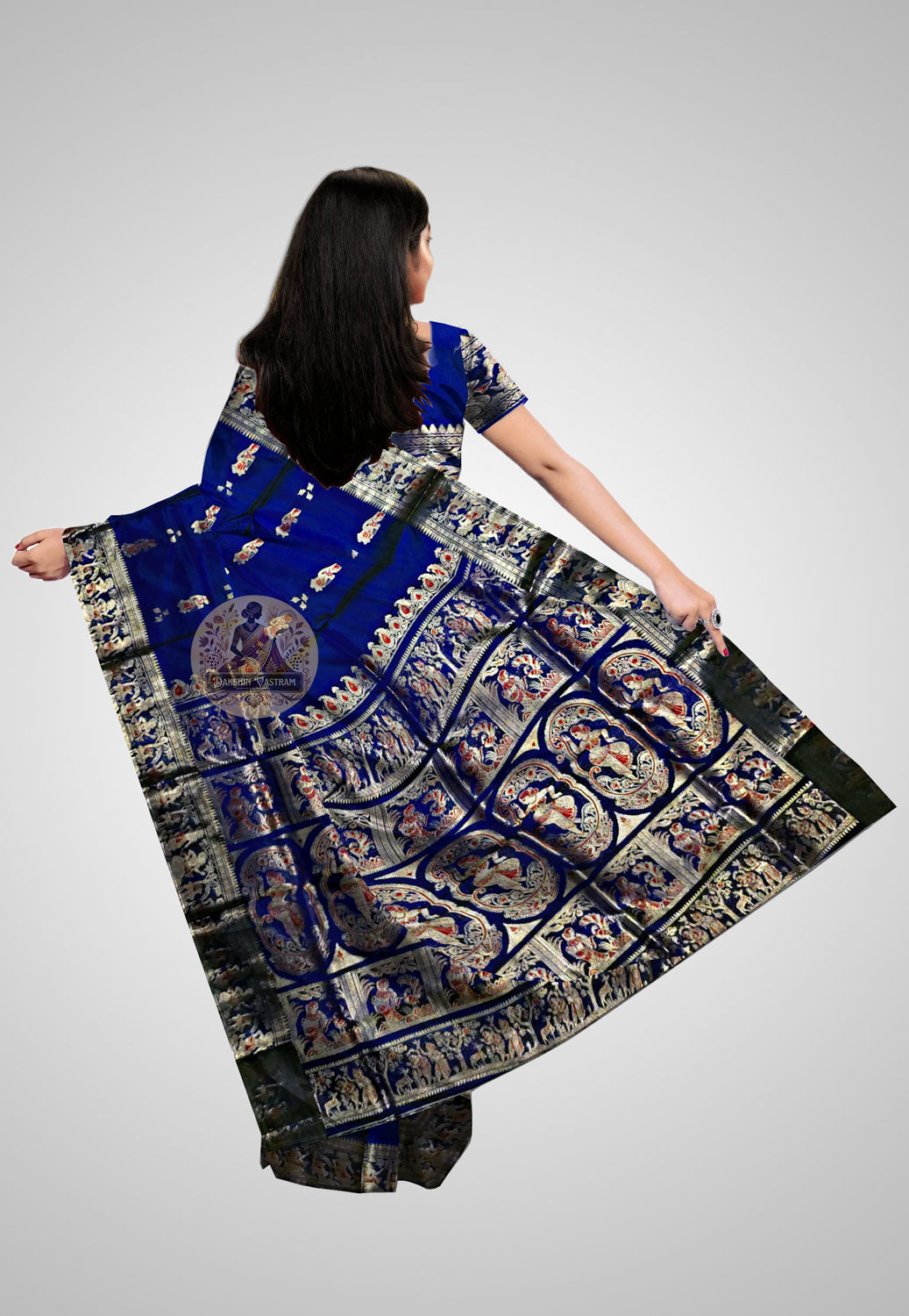 Saree rear view highlighting the refined detailing and luxurious silk