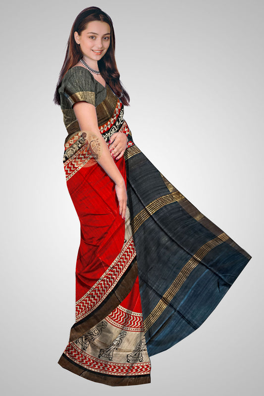 Shop Tussar Silk Sarees – Side look of traditional Indian drape