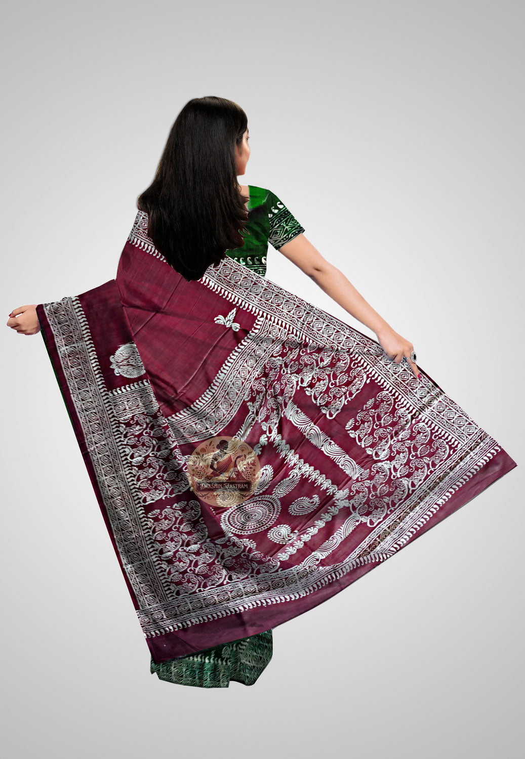 Buy Bishnupuri Katan Silk Saree online – Bishnupuri Katan Silk Saree rear view