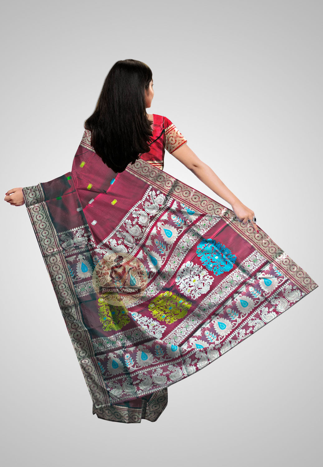 Buy Baluchari Silk Saree online – Handloom Baluchari Silk rear view