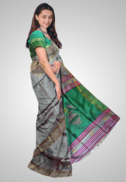 Pure Indian Silk Saree Online – Artistic side view highlighting weave