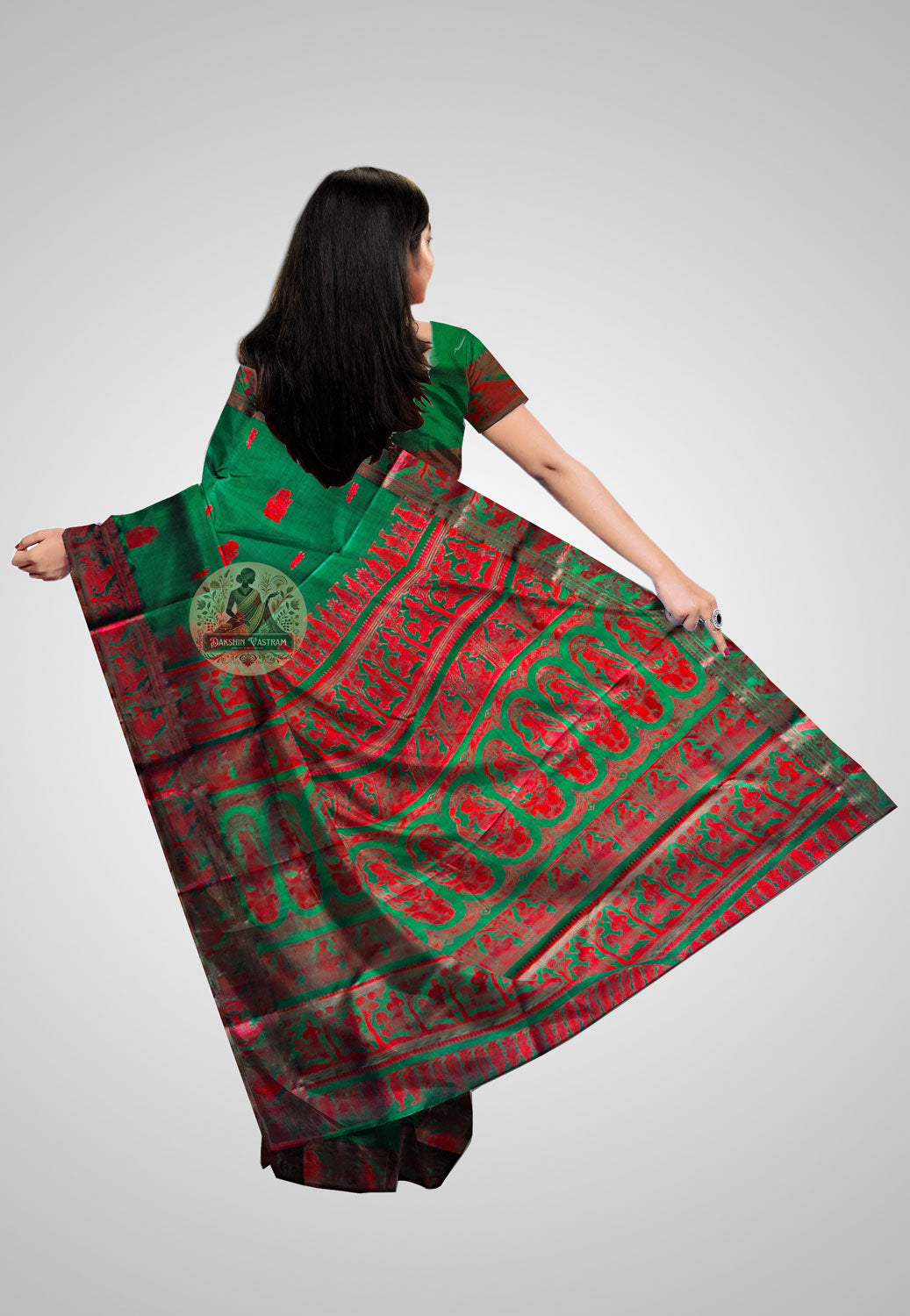 Elegant handwoven Baluchari silk saree with soft, lustrous fabric