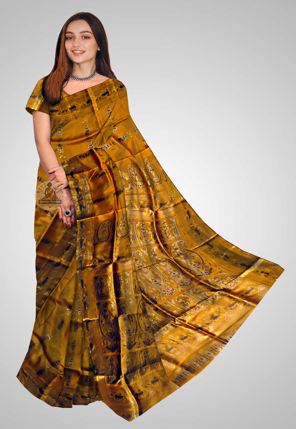 Swarnachari handloom silk saree with intricate motifs and luxurious texture