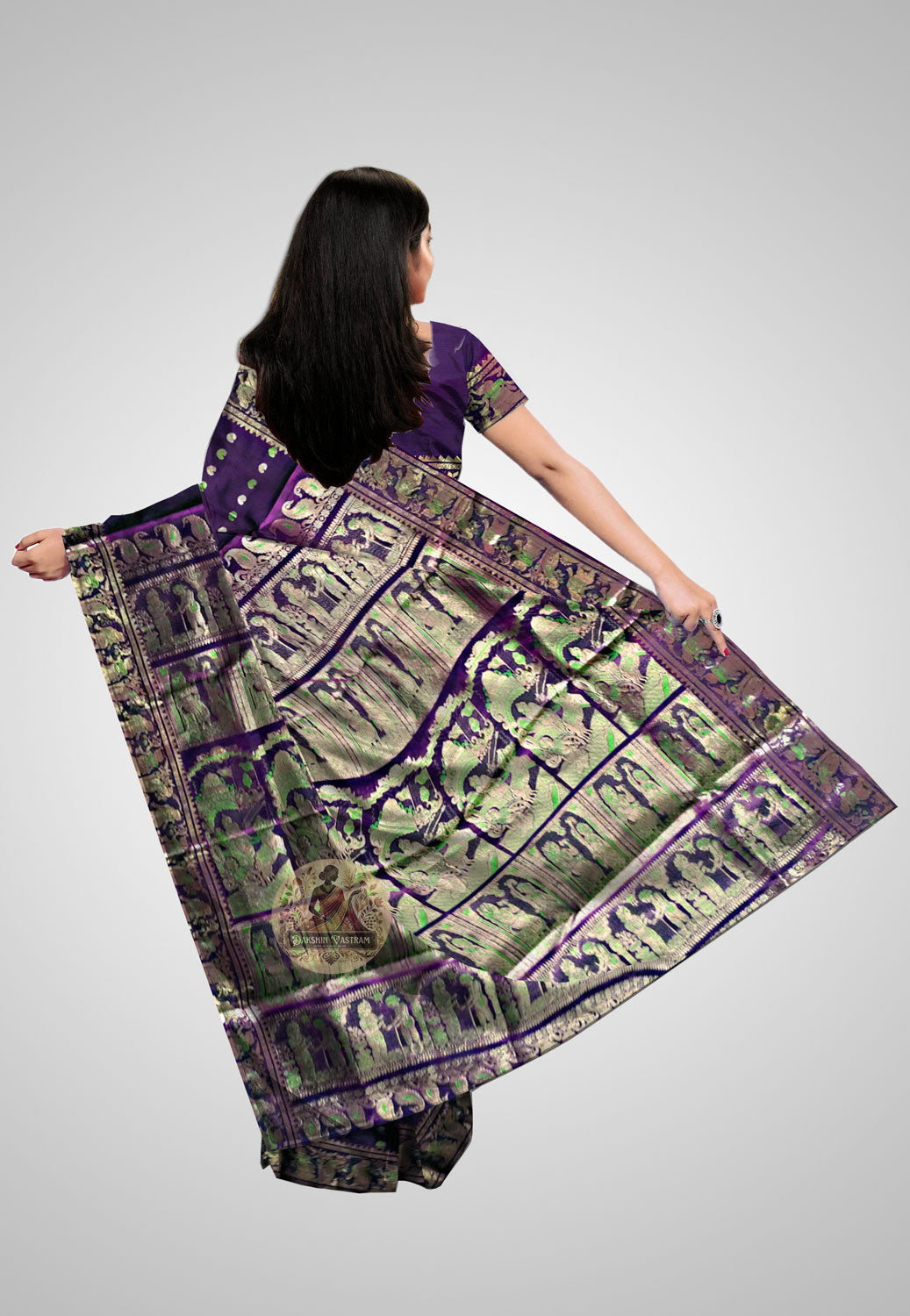 Buy Handloom Swarnachari Silk Saree online – rear view