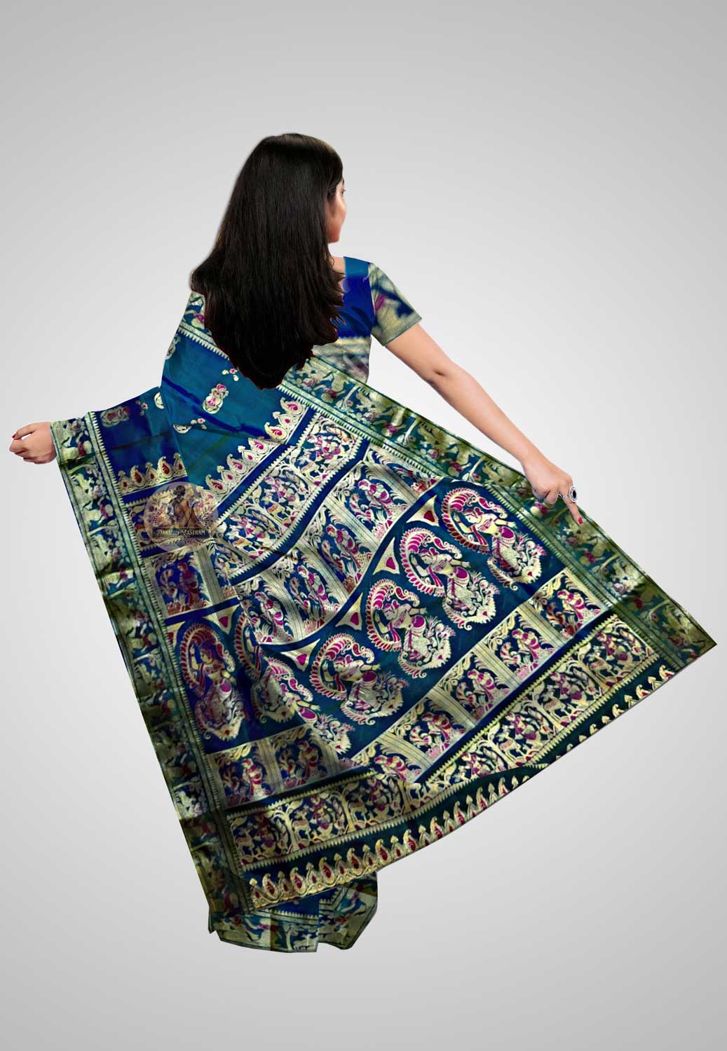 Elegant handwoven Baluchari silk saree with rich texture