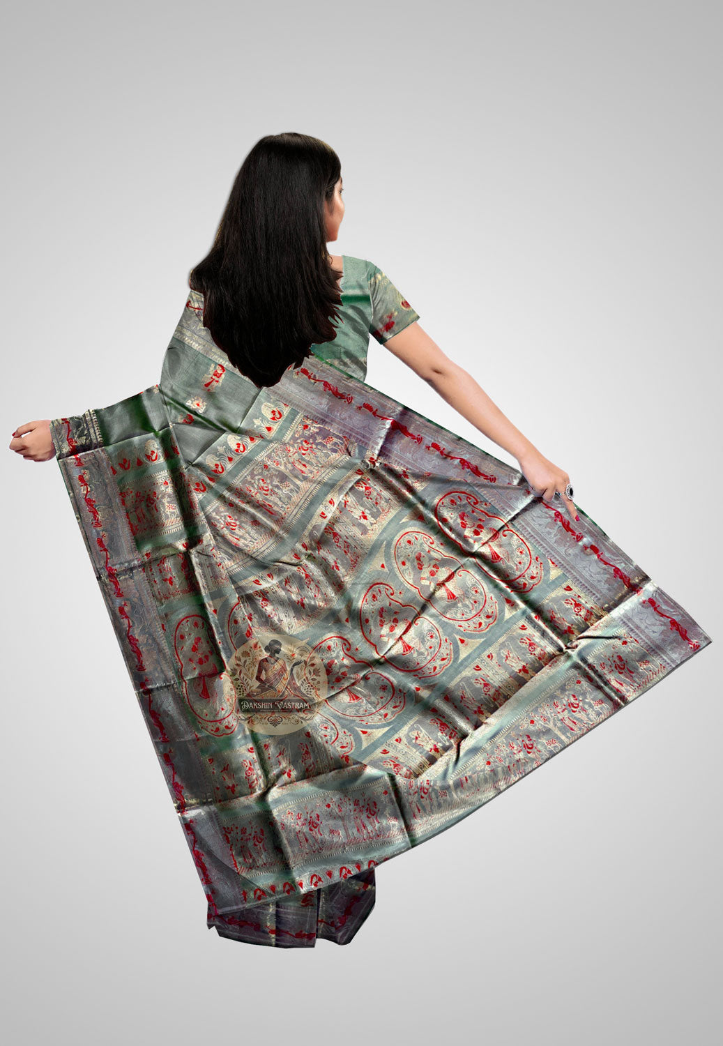 Buy Handloom Swarnachari Pure Silk Saree online – rear view