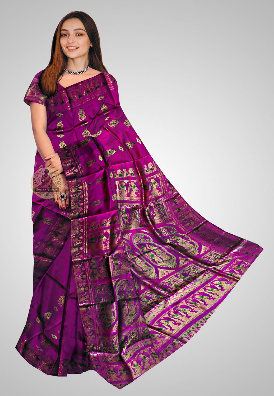 Handloom Swarnachari silk saree with intricate motifs and luxurious fabric